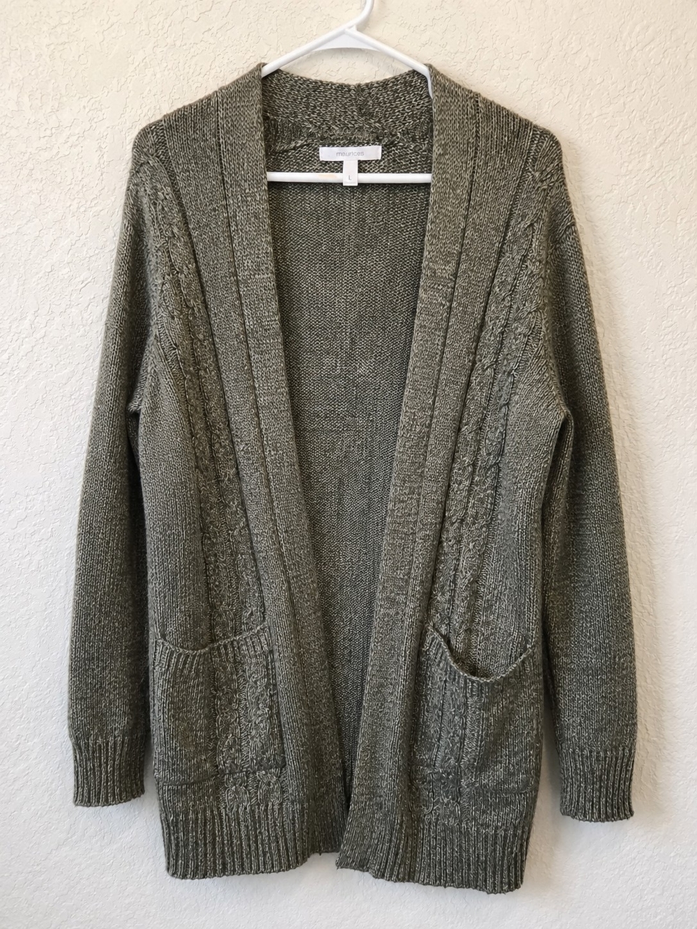Maurices Olive Green Open-Front Cable Knit Cardigan
